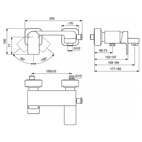 Смеситель для ванны Ideal Standard Edge керамический картридж, хром