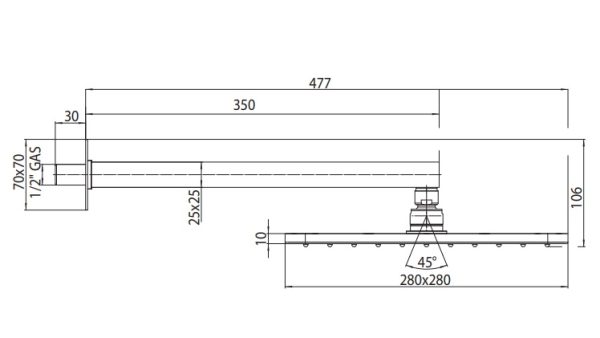 Настенный верхний душ с кронштейном BOSSINI COSMO 527 мм х 280 мм, Хром (H69598I.030)