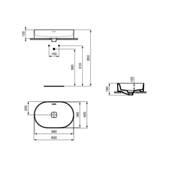 Раковина Ideal Standard STRADA II Oval Vessel 60, белая