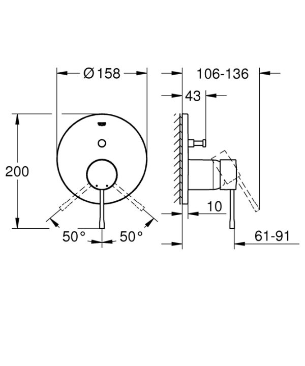 Смеситель однорычажный для ванны GROHE Essence, круглая розетка, хром (24058001)