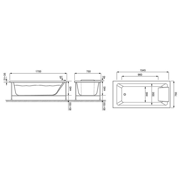 Ванна акриловая Jacob Delafon Sofa 170x75 прямоугольная, белая