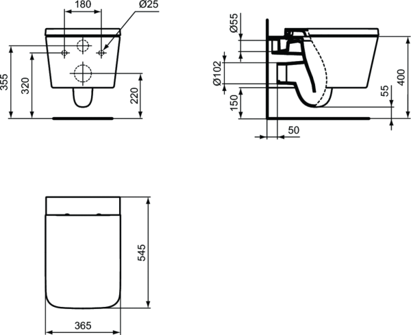 Унитаз подвесной Ideal Standard BLEND CUBE 365х545х345 белый (T368601)