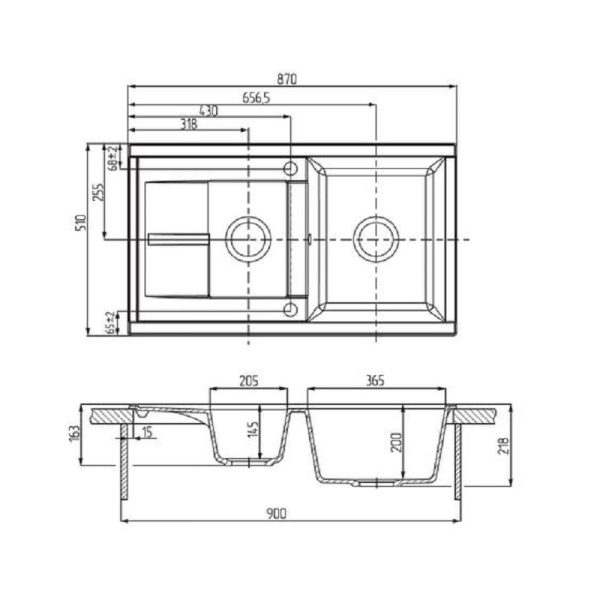 Кухонная мойка AQUATON Делия 87, две чаши, серая (1A716232DE230)