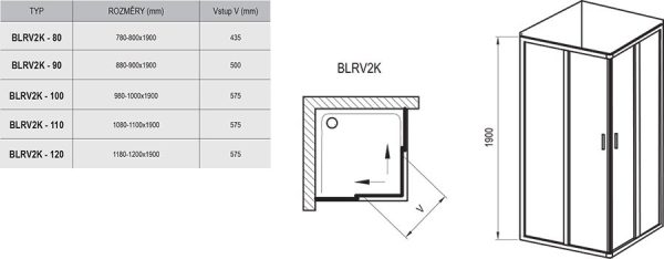 Душевая дверь Ravak Blix BLRV2K-90 блестящий + стекло транспарент