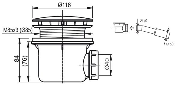 Сифон для душевого поддона RAVAK STANDARD 90, хpом (X01314)