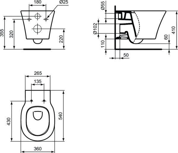 Унитаз подвесной Ideal Standard CONNECT AIR AquaBlade®, глубокий смыв, с крепежом