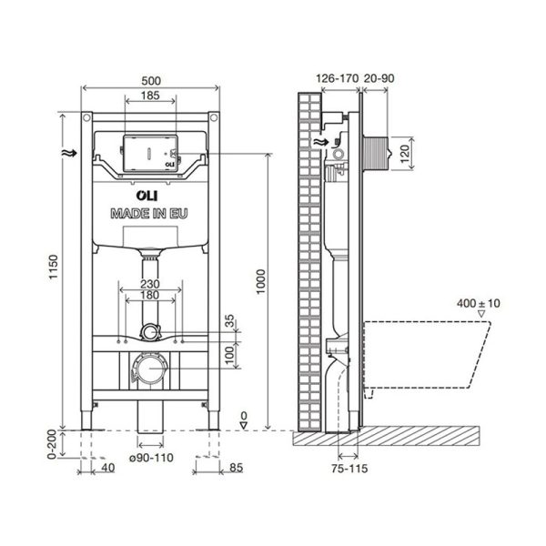 Комплект: Инсталляция OLI 120 ECO Sanitarblock pneumatic + Панель слива KARISMA, глянцевый хром