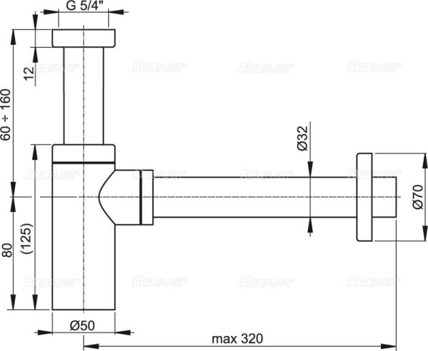 Сифон для раковины Alcadrain DESIGN 32 мм, цельнометаллический, хром (A400)