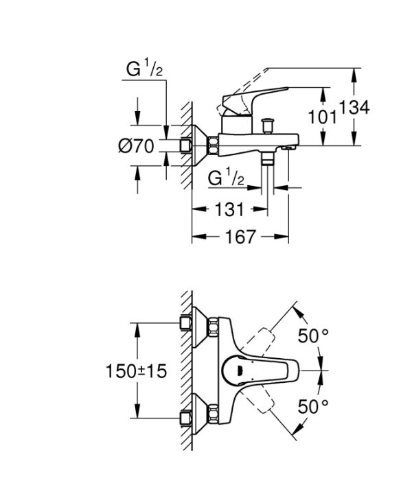 Смеситель для ванны GROHE BauFlow, хром (23756000)