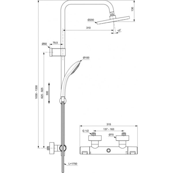 Душевая колонна Ideal Standard Ceratherm T25 200 мм (A7546XG)