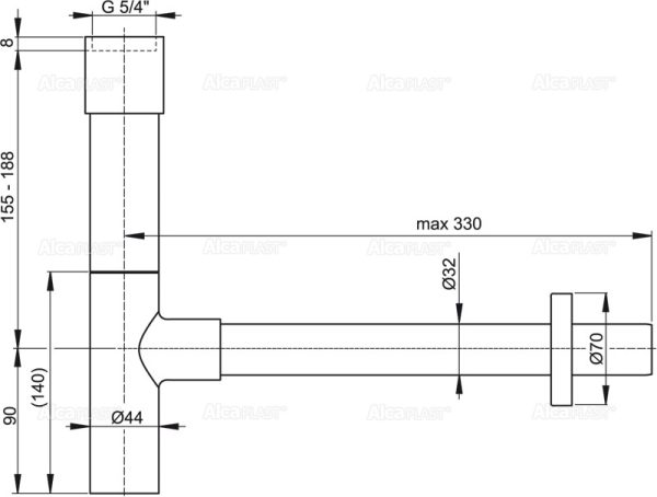 Сифон для раковины Alcadrain DESIGN 32 мм, цельнометаллический, хром (A402)