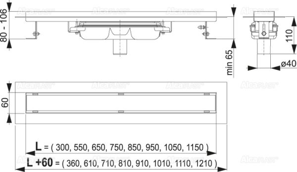 Душевой лоток Alcadrain Professional без решетки (APZ1106-550)