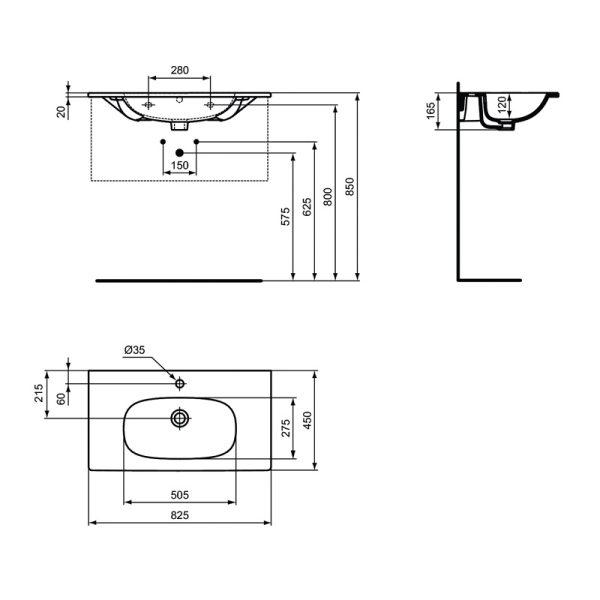 Раковина Ideal Standard TESI Vanity 80, белая (T3509V1)