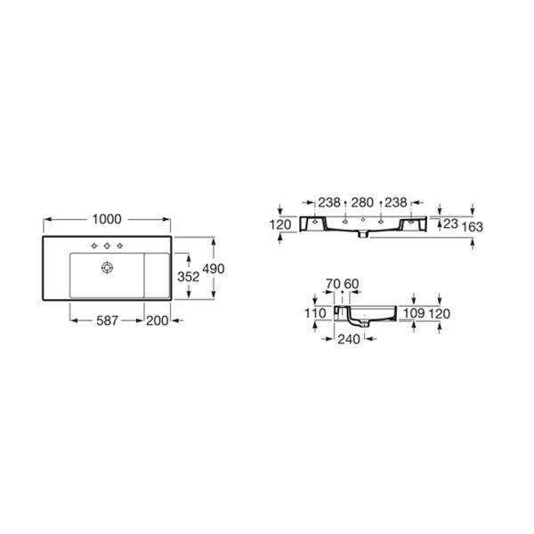 Раковина Roca INSPIRA SQUARE UNIK 1000, белая (7.3275.2.A00.0)