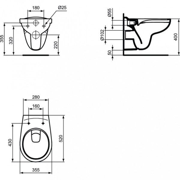 Комплект инсталляции Ideal Standard ProSys Eco Frame M с унитазом Eurovit Rimless безободковый Cut R