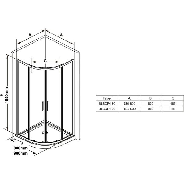 Душевой уголок Ravak Blix Slim 90x90 BLSCP4-90 профиль Хром стекло прозрачное