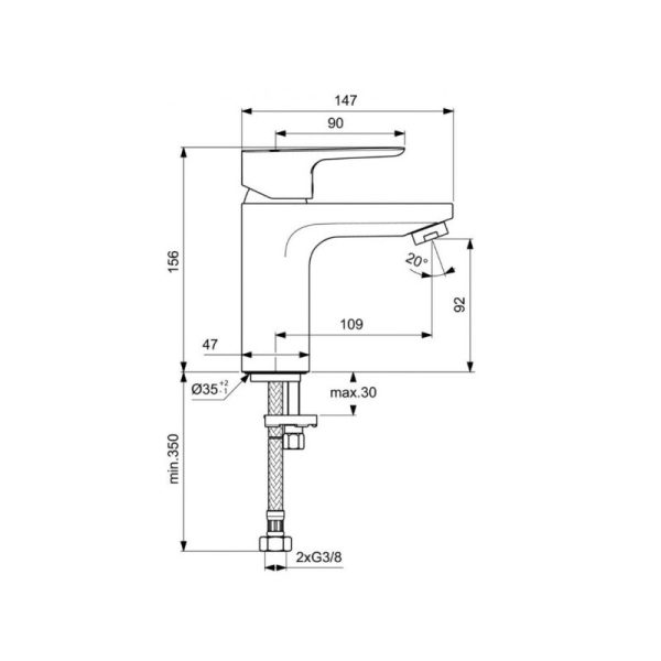 Смеситель для умывальника Ideal Standard CERAPLAN III SLIM Grande, система монтажа EASY-FIX