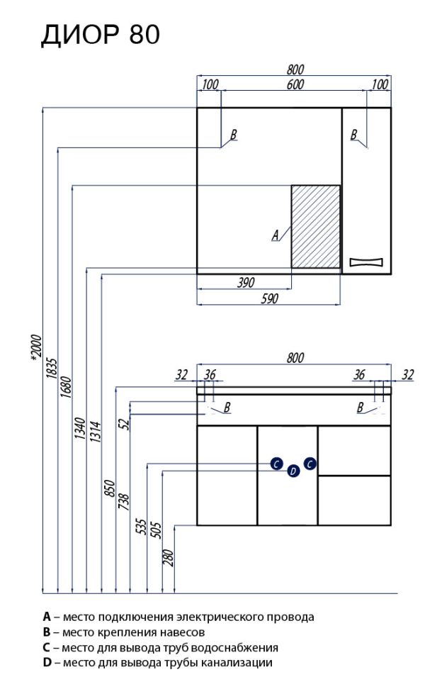 Тумба под раковину AQUATON Диор 80 подвесная, белая (1A167801DR010)