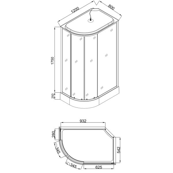 Душевая кабина Loranto 120x80x215 правая, поддон 25 см, 4 мм прозрачное стекло с рисунком "мозайка"