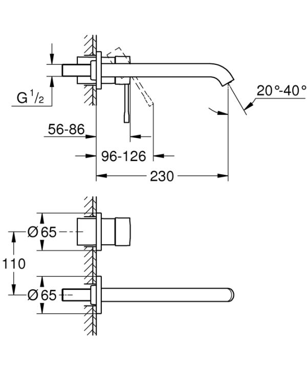 Смеситель для раковины GROHE Essence+ на 2 отверстия (вынос 230 мм), внешняя часть, хром (19967001)