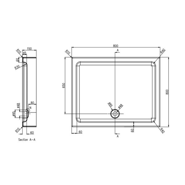 Душевой поддон Azario 800х800х150 R/L, для TORONTO 1432B (P18 R/L)