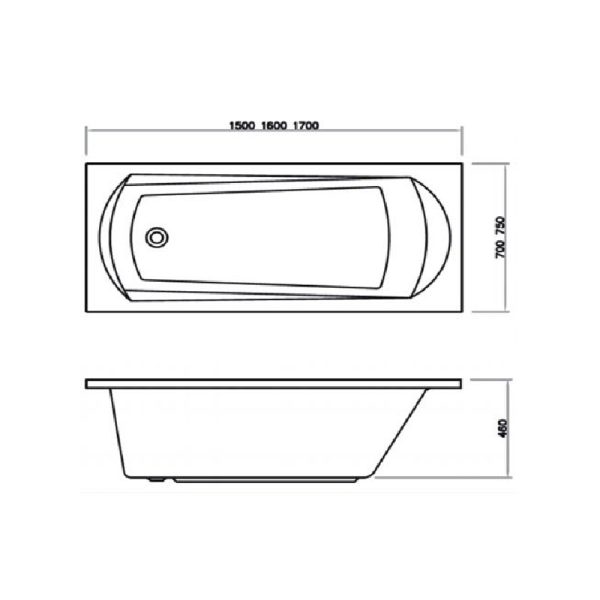 Ванна акриловая Ravak DOMINO PLUS 170x75 + Опора 75 + Сточный комплект хpом II квадратный