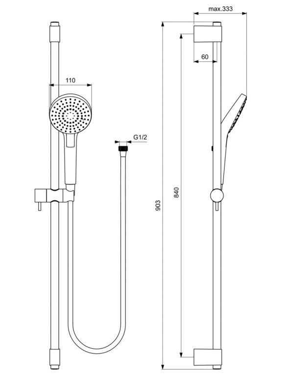 Душевой набор Ideal Standart IDEALRAIN со штангой EVO ROUND L3 (B2237AA)