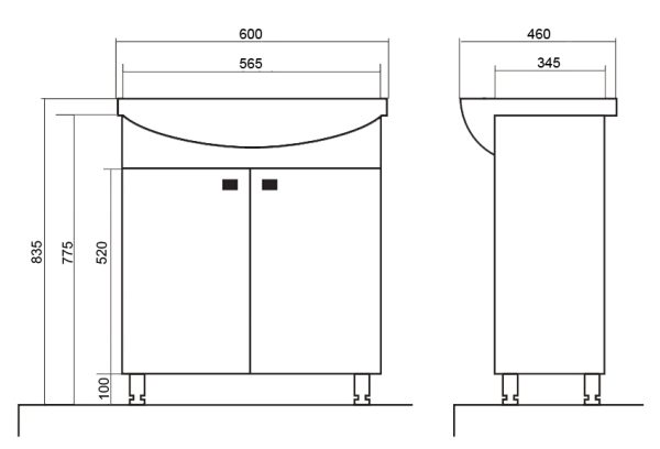 Комплект Тумба София 60 600х820х460 с раковиной Basic 60 (CS00079242)