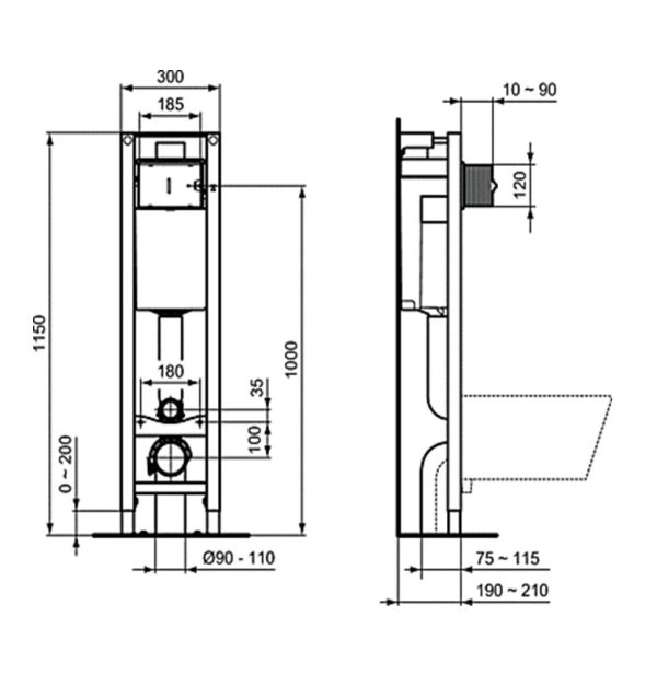 Комплект инсталляции Ideal Standard ProSys Eco Frame M с унитазом Connect E803501, сиденье микролиф