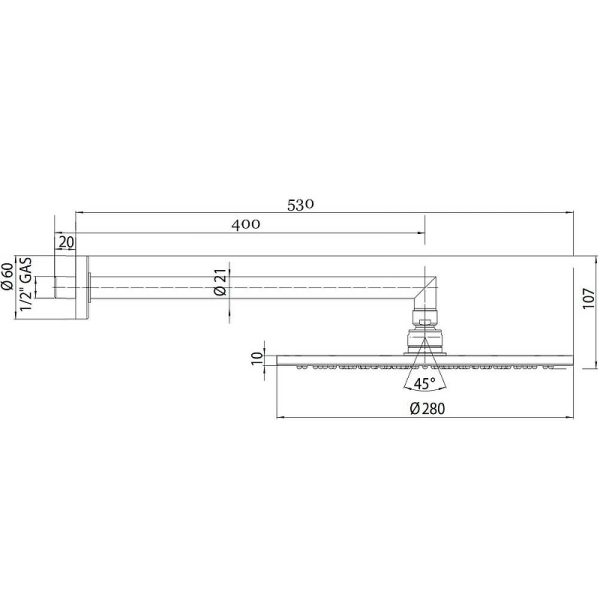 Верхний душ Bossini COSMO Ø 280 mm с кронштейном 400 mm, хром (H70596I.030)