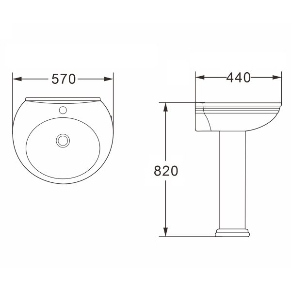 Раковина с пьедесталом AZARIO BENTY 570х440х820 мм
