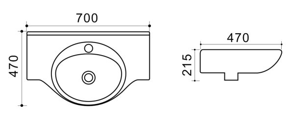 Раковина подвесная Azario 700x470x215, белый