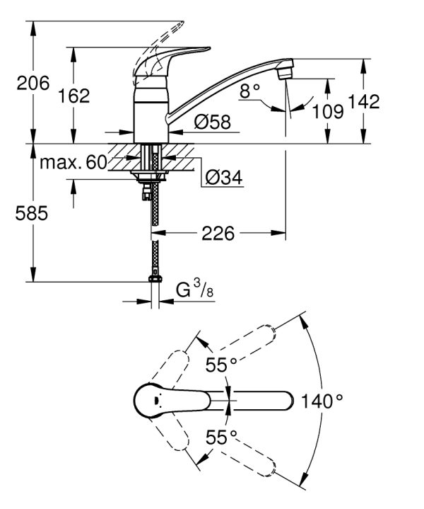 Смеситель для кухни GROHE Euroeco, хром (32750000)