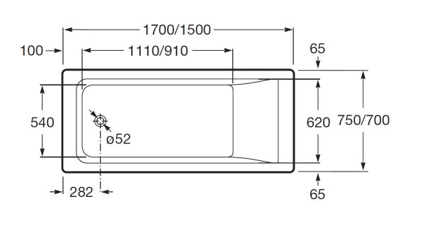 Ванна акриловая Roca Easy прямоугольная 170x70x45