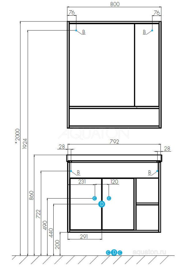 Тумба под раковину AQUATON Флай 80 подвесная, дуб крафт (1A237401FAX10)