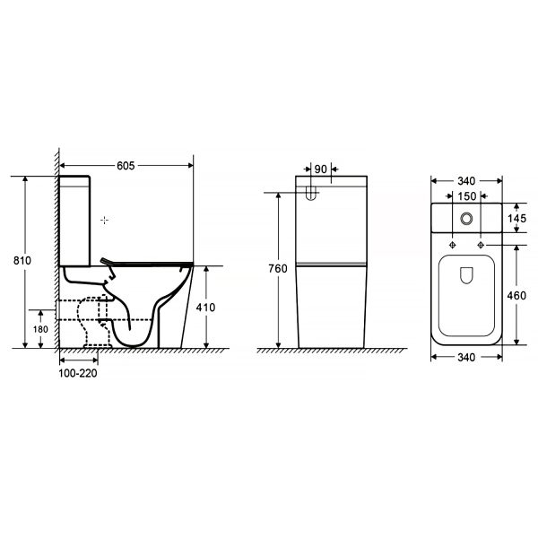 Унитаз-компакт Azario Quadro 605x340x810 напольный, безободковый с сидением микролифт и арматурой, б