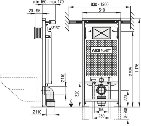 Скрытая система инсталляции Alcaplast A102 Jadroмodul, для сухой установки (A102/1200)