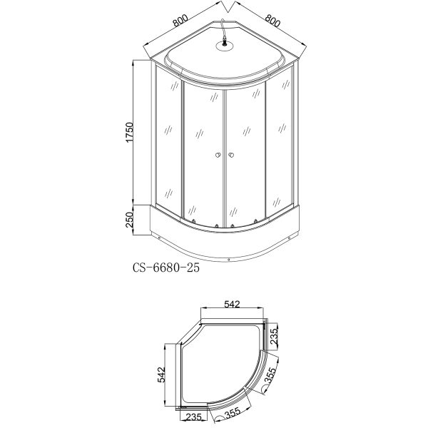 Душевая кабина LORANTO CS-6680-25 G 80х80х215 прозрачное стекло 4мм, поддон 25 см, черная
