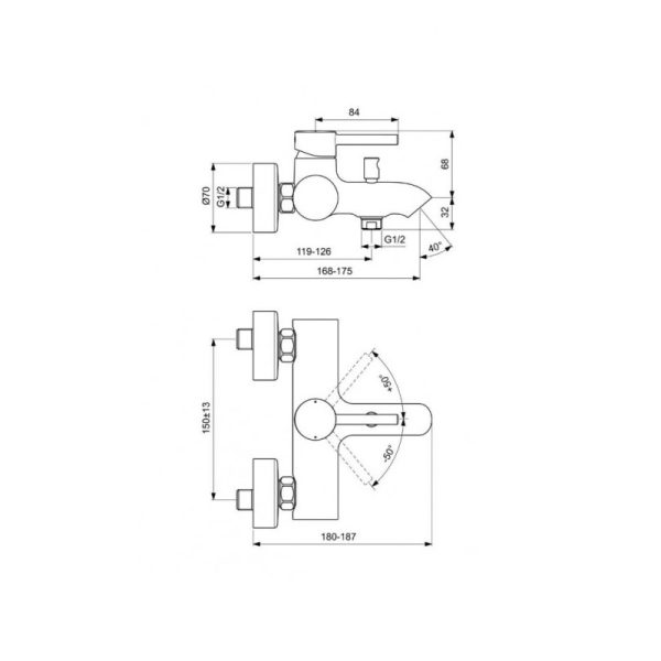 Смеситель для ванны Ideal Standard KOLVA керамический картридж, белый