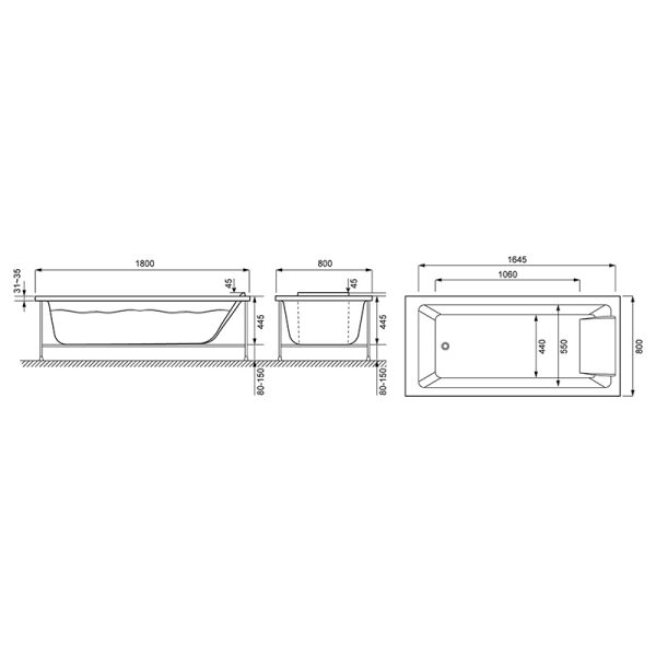 Ванна акриловая Jacob Delafon Sofa 180x80 прямоугольная, белая (E60516RU-00)