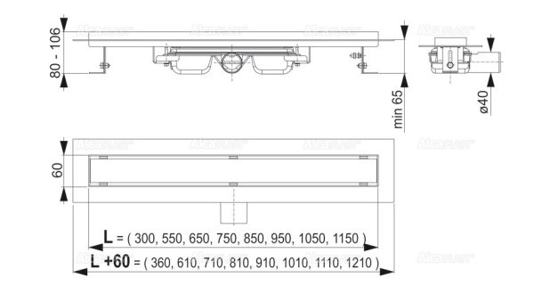 Душевой лоток Alcadrain Smart со стальными порогами для цельной решетки (APZ106-950)