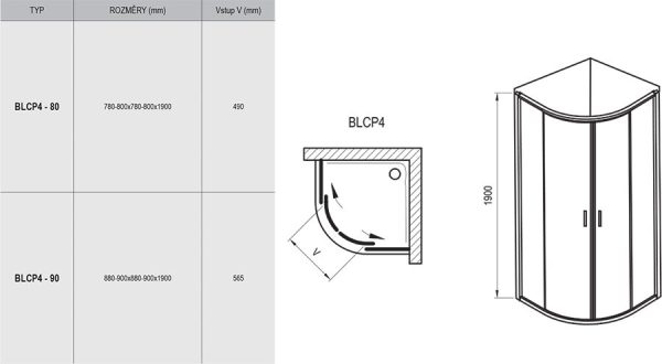 Душевой уголок Blix BLCP4-90 белый + Грапе