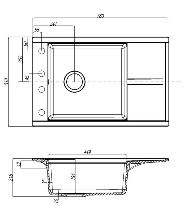 Кухонная мойка AQUATON Делия 78, графит (1A715132DE210)