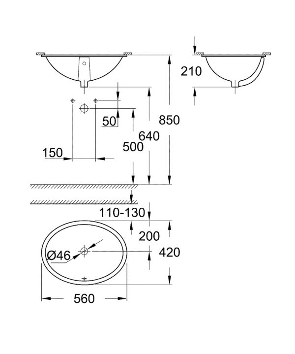 Раковина Grohe Bau Ceramic 55 см., Белая (39423000)