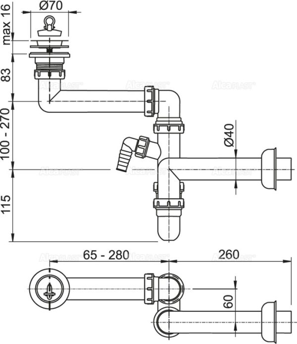 Сифон для мойки Alcadrain пластик (A870P-DN40)