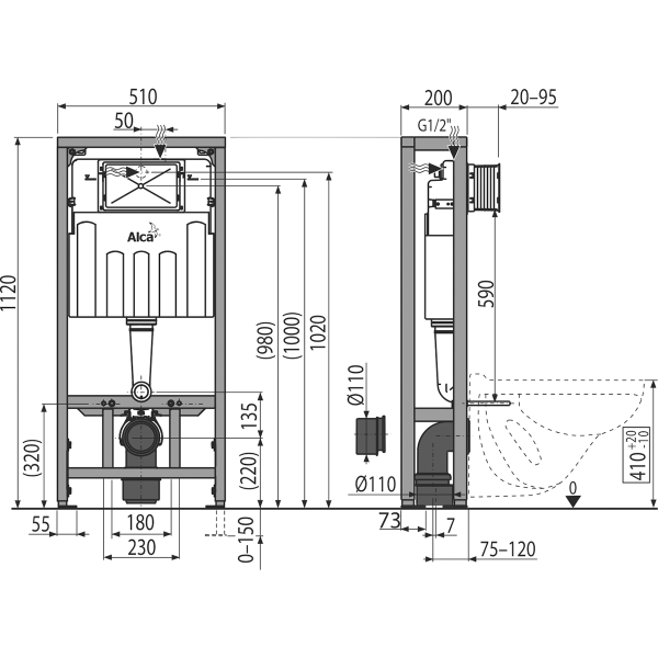 Скрытая система инсталляции Alcaplast AM116 Solomodul, для сухой установки (в пространство) (AM116/1