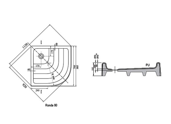 Душевой поддон Ravak RONDA-80 PU белый