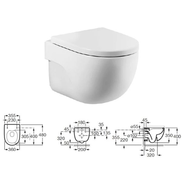 ПЭК Roca Meridian Pack подвесной унитаз Rimless + инсталляция + сиденье Supralit (7.8931.0.499.0)