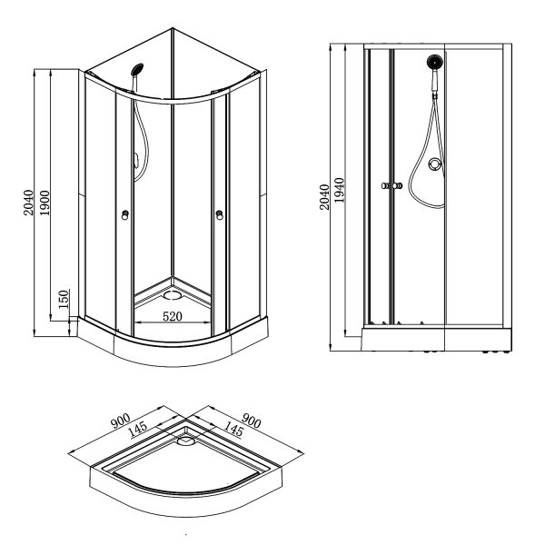 Душевая кабина Loranto NEO 90x90x(190+15) c низким поддоном 15см, прозрачное закаленное стекло 5 мм,