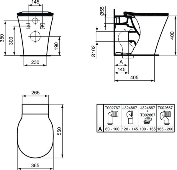 Унитаз приставной Ideal Standard CONNECT AIR AquaBlade® горизонтальный выпуск, белый (E004201)